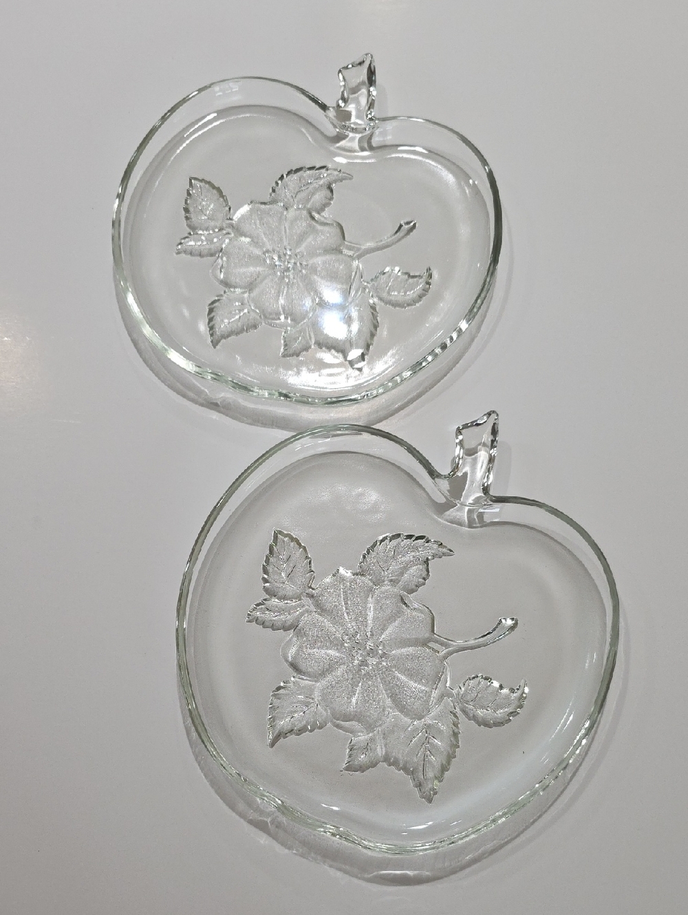 Hazel Atlas Clear Glass Apple Plates with Embossed Floral Design
